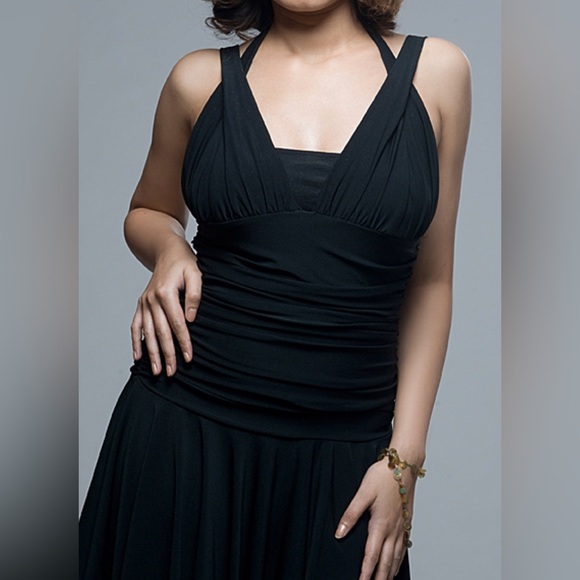Black Ruched Halter Neck Skater Dress - Picture 6 of 6